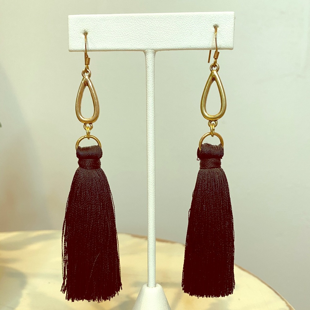 Black Silk Tassel Earrings
